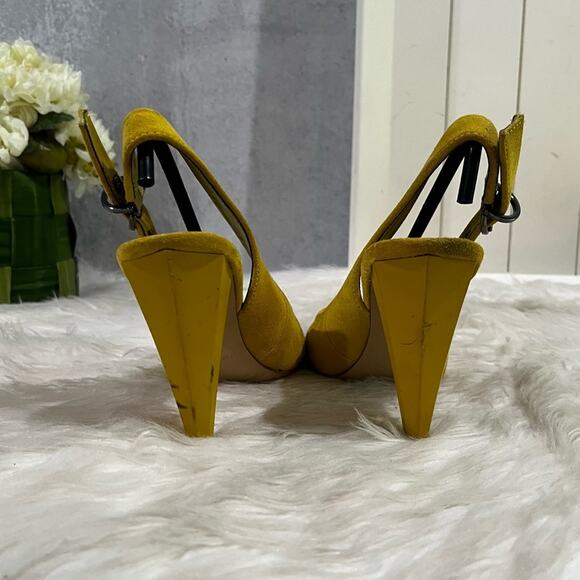 Nine West Leather Suede Epic Daffodil Round Toe Slingback Stacked High Heels 5.5 - Picture 6 of 15